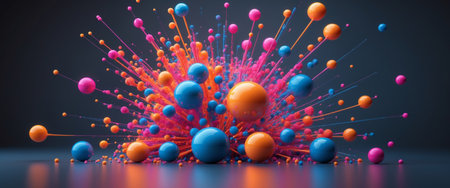 AI Generated. Colorful spheres exploding and creating abstract design on dark backgroundの素材