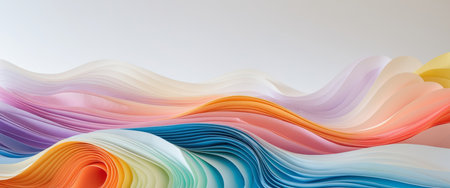 AI Generated. Colorful layered paper waves creating an abstract landscape with soft textures and gradientsの素材