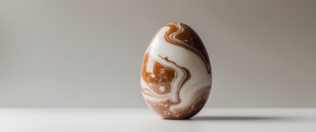 AI Generated. Abstract marble egg sculpture with brown and white swirls on neutral backgroundの素材