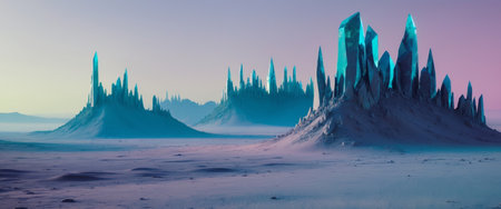 AI Generated. Futuristic Frontier A Vast Extraterrestrial Landscape with Jagged Peaksの素材