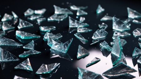 AI Generated. shattered glass with sharp edges on a black backgroundの素材