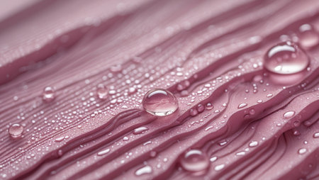 AI Generated. Pink Textured Surface with Water Droplets Close up Macro Shot of Abstract Backgroundの素材