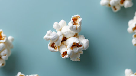 AI Generated. Close Up Of Popcorn over blue Backgroundの素材