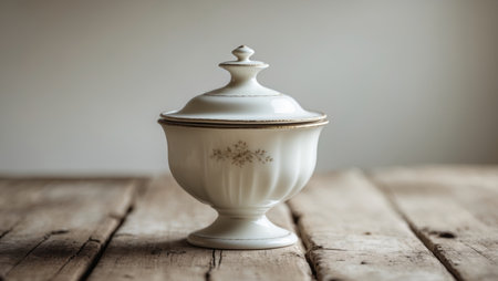AI Generated. Classic sugar bowl with lid placed on a kitchen tableの素材