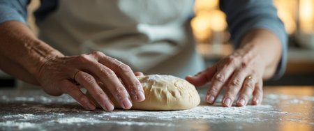 AI Generated. Close Up of Hands Rolling Dough in Kitchenの素材