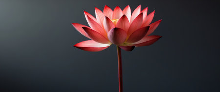 AI Generated. Majestic Red Lotus Flower on Black Background with Long Stemの素材