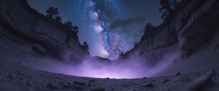 AI Generated. Eerie Otherworldly Light Emanating from the Center of a Majestic Canyon Landscapeの素材