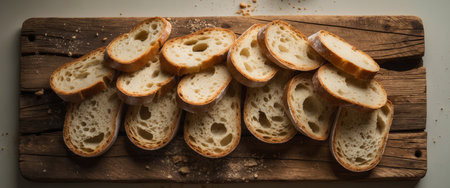 AI Generated. artisan crusty bread slices on wooden boardの素材