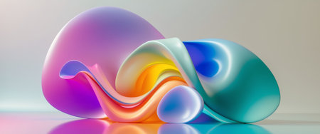 AI Generated. Colorful Abstract Shapes with Smooth Gradient and Reflective Texture on a Soft Backgroundの素材