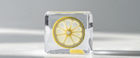 AI Generated. A cube of ice with a lemon slice frozen insideの素材