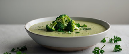AI Generated. creamy green broccoli soup with parsley garnishの素材