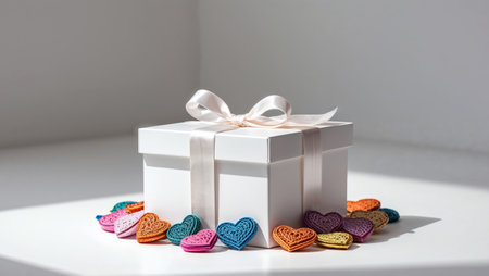 AI Generated. Gift Box with Colorful Hearts Mockup for Romantic Occasionsの素材