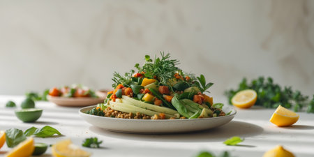 AI Generated. Healthy Vegan Lunch with Fresh Ingredients and Flavorsの素材