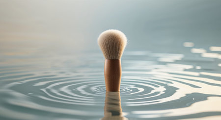 AI Generated. Natural Makeup Brush Standing in Water Reflection with Ripplesの素材