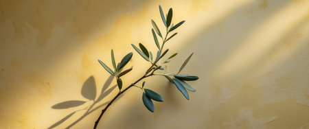 AI Generated. Olive Branch on Yellow Textured Backgroundの素材