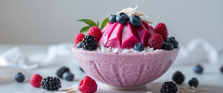 AI Generated. Pink Dragon Fruit Smoothie Bowl with Berries and Coconutの素材