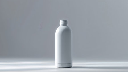 AI Generated. Plain White Water Bottle Mockup with a Light Gray Backgroundの素材