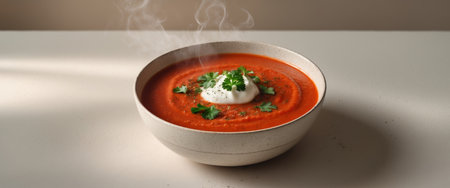AI Generated. A visually appealing image of a delicious red tomato cream soupの素材