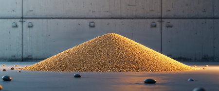 AI Generated. Large Pile of Golden Gravel Ready for Constructionの素材