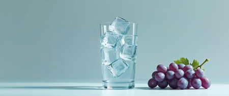 AI Generated. Refreshing drink poured over ice in glass with grapes nearbyの素材