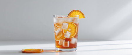 AI Generated. Refreshing Iced Tea with Orange Slices and Ice Cubes in a Glassの素材