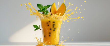 AI Generated. Refreshing Tropical Mango and Passion Fruit Juice Drink Splashの素材