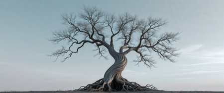 AI Generated. tree with roots that extend into the sky and branches that burrow into the earthの素材
