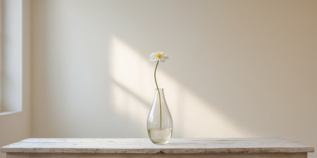 AI Generated. Vase with flower on table in bright room with natural light and soft backgroundの素材