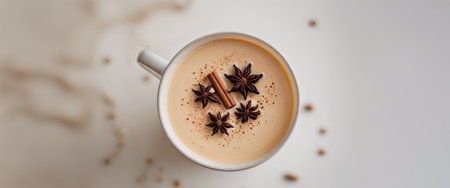 AI Generated. Warm Spiced Creamy Autumn Drink with Cinnamon and Star Aniseの素材