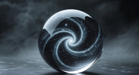 AI Generated. Crystal ball showing galaxy and star reflecting future possibilitiesの素材