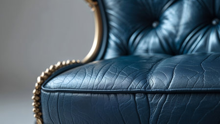 AI Generated. Dark Blue Leather Upholstery with Gold Accents Textureの素材