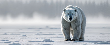 AI Generated. Polar bear on arctic ice with snowy landscape in backgroundの素材