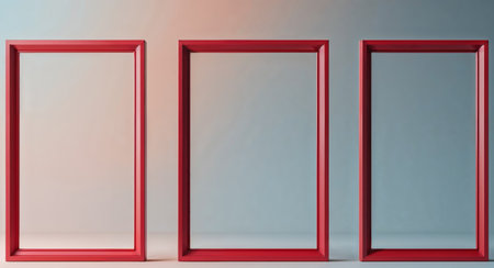 AI Generated. Red Picture Frames on Pastel Background Emphasizing Blank Space for Custom Text or Artwork Displayの素材