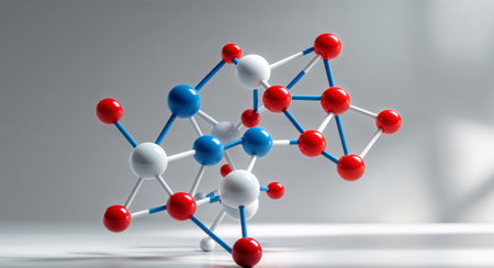 AI Generated. Abstract Molecular Structure with Red White and Blue Spheresの素材