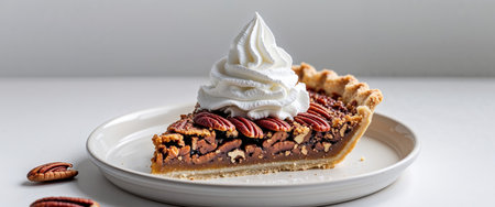 AI Generated. Delicious Pecan Pie Slice with Whipped Creamの素材