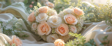 AI Generated. Floral Heart Arrangement in Lush Settingの素材