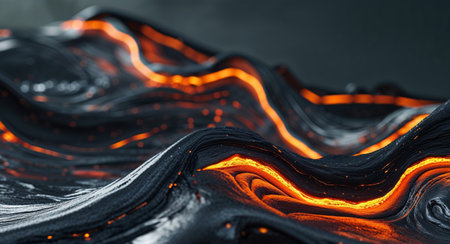 AI Generated. Molten Lava Flowing Abstract Art with Glossy Texture and Vivid Orange Highlightsの素材