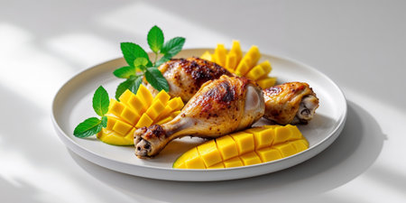 AI Generated. Roasted Chicken Drumsticks with Mango and Mintの素材