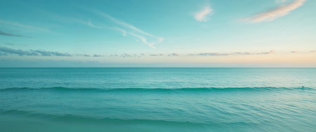 AI Generated. Serene Ocean Horizon Calm Teal Sea and Soft Blue Skyの素材