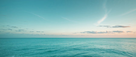 AI Generated. Serene Ocean Horizon Calm Teal Sea and Soft Blue Skyの素材