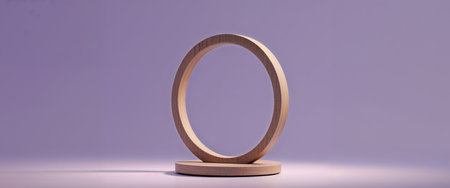 AI Generated. Wooden Circular Display Stand with Lavender Background for Productsの素材