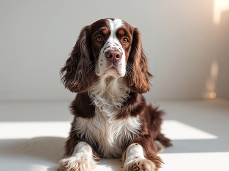 AI Generated. Adorable Liver and White Cocker Spaniel Sittingの素材