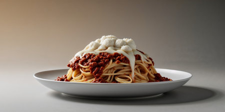 AI Generated. Layers of pasta with rich meat sauce and melted cheese on a plateの素材