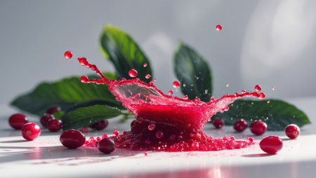 AI Generated. Cranberry Juice Splash with Berries and Leafの素材