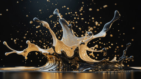 AI Generated. Dramatic Black and Gold Liquid Splash Abstract Artの素材