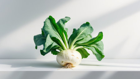 AI Generated. Freshly Harvested Turnip with Green Topsの素材