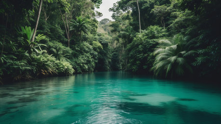 AI Generated. Hidden Turquoise Waterway In Tropical Jungleの素材
