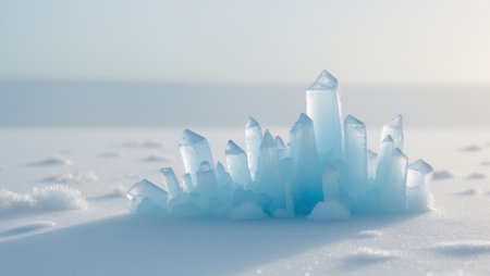 AI Generated. Light blue ice formations are developing on a frozen surfaceの素材
