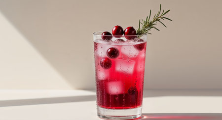 AI Generated. Refreshing Iced Cranberry Juice in a Tall Glassの素材