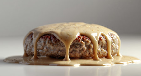AI Generated. Sausage Patties in Creamy Sauce Appetizing Culinary Dishの素材